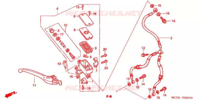 MAITRE CYLINDRE DE FREIN AVANT Honda MOTO 900 HORNET 2007  CB900F7_A