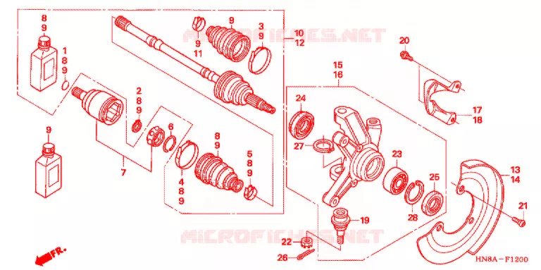 ARBRE DE ROUE AVANT Honda ATV 680 FOURTRAX 2007  TRX680FA7