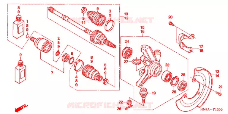 ARBRE DE ROUE AVANT Honda ATV 680 FOURTRAX 2007  TRX680FA7