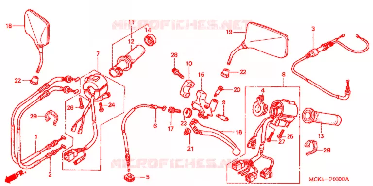 LEVIER DE GUIDON - CABLE - COMMODO Honda MOTO 1100 SHADOW 2007  VT1100C27