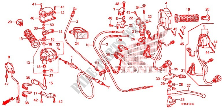 LEVIER DE GUIDON   CABLE   COMMODO pour Honda FOURTRAX 500 FOREMAN 4X4 2009