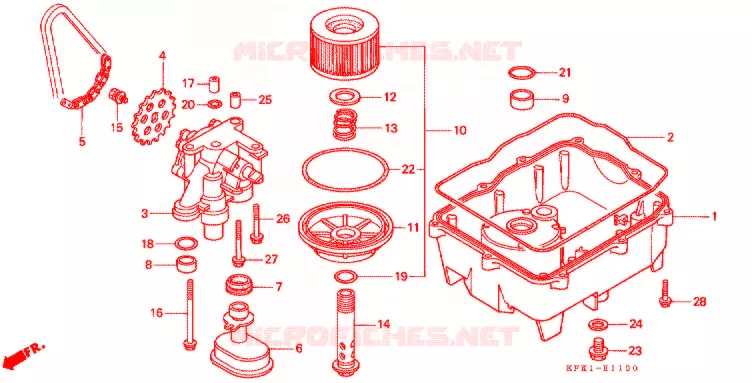 FILTRE A HUILE - CARTER D'HUILE - POMPE A HUILE Honda MOTO 250 VTR 2004  VTR2503