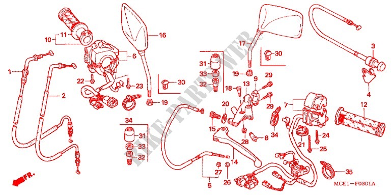 LEVIER DE GUIDON   CABLE   COMMODO (CB400SF4/CB400/S) pour Honda CB 400 SUPER BOL D\'OR J 2005