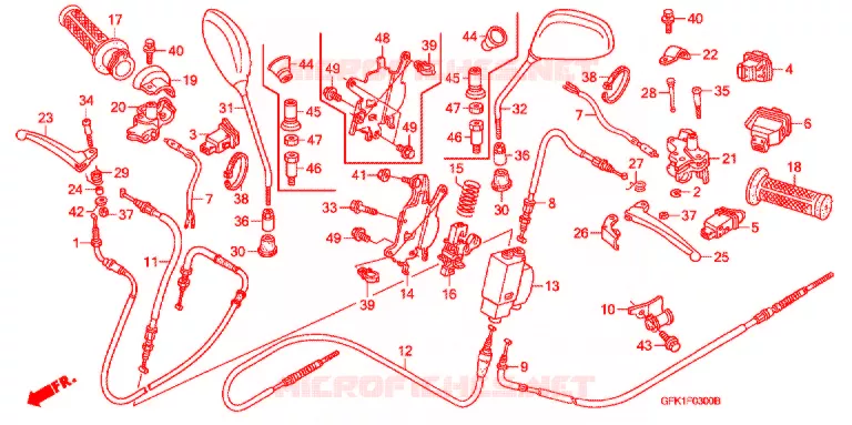 LEVIER DE GUIDON - CABLE - COMMODO (NSC50SH4/5/6/7/8/9) Honda SCOOTER 50 DIO 2004  NSC50SH4