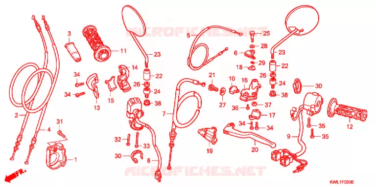 LEVIER DE GUIDON - CABLE - COMMODO Honda MOTO 223 CB 2010  CB223SA