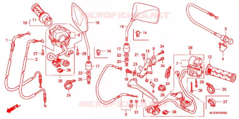 LEVIER DE GUIDON - CABLE - COMMODO Honda MOTO 400 CB 2006  CB4006