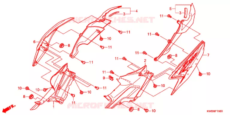 CARENAGE ARRIERE (AFP110MCSB/C/D/AFP110KCSB) Honda MOTO 110 WAVE 2011  AFP110KCSB