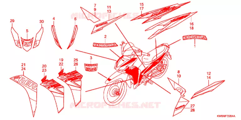 AUTOCOLLANTS (AFP110MCSE/AFP110MCRE) Honda MOTO 110 WAVE 2014  AFP110MCSE
