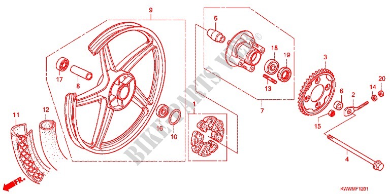ROUE ARRIERE (AFX110CS/MCS) pour Honda WAVE 110 Casted wheels, Electric start 2010