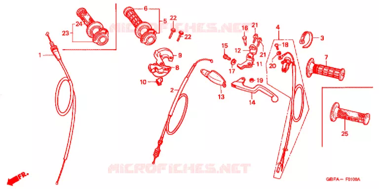 COMMODO - LEVIER - CABLE Honda MOTO 80 CR 2002  CR80RB2
