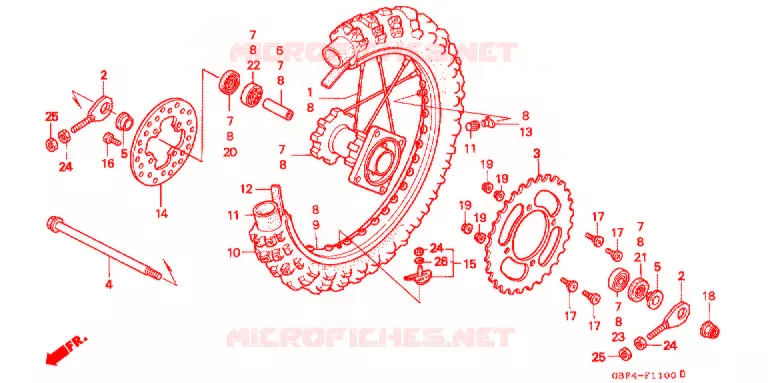 ROUE ARRIERE Honda MOTO 80 CR 1999  CR80RBX