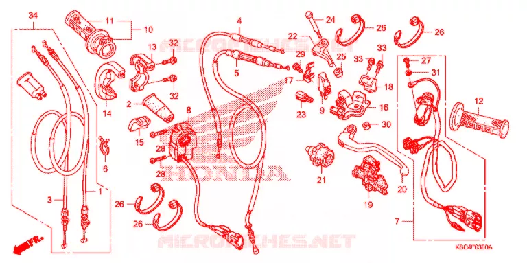 LEVIER DE GUIDON - CABLE - COMMODO Honda MOTO 250 CRF 2005  CRF250X5