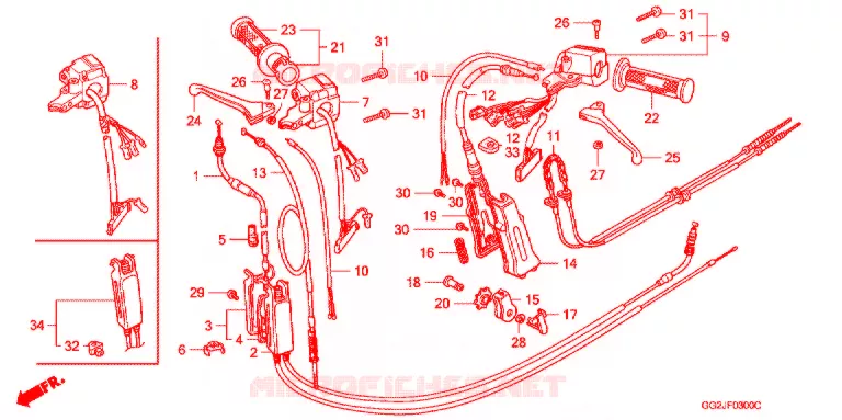 LEVIER DE GUIDON - CABLE - COMMODO Honda SCOOTER 50 GYRO 2007  NJ50M7