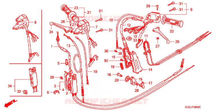 LEVIER DE GUIDON - CABLE - COMMODO Honda SCOOTER 50 GYRO 2003  NJ50MD2