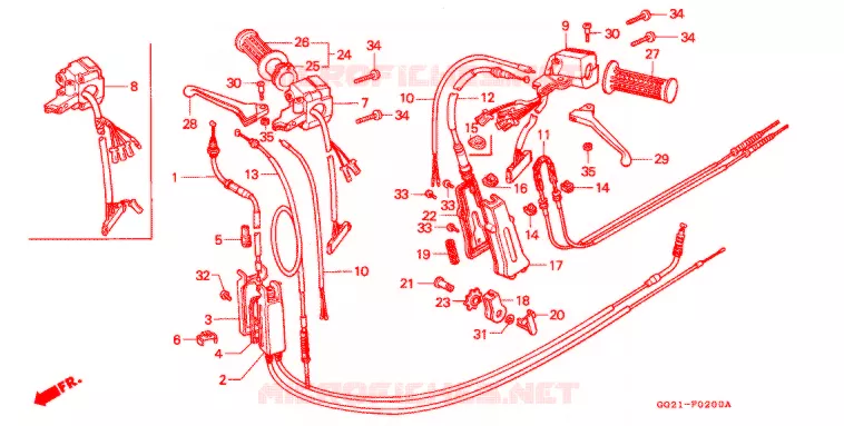 LEVIER DE GUIDON - CABLE - COMMODO Honda SCOOTER 50 GYRO 1993  NJ50MDP