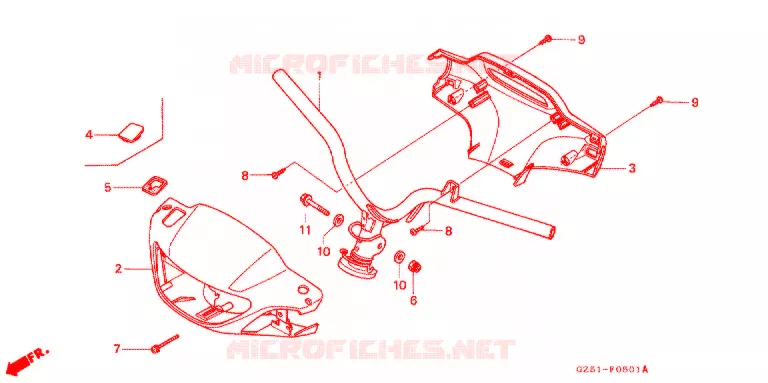 GUIDON - CARENAGE (SZ50P/R/T) Honda SCOOTER 50 TACT 1994  SZ50R