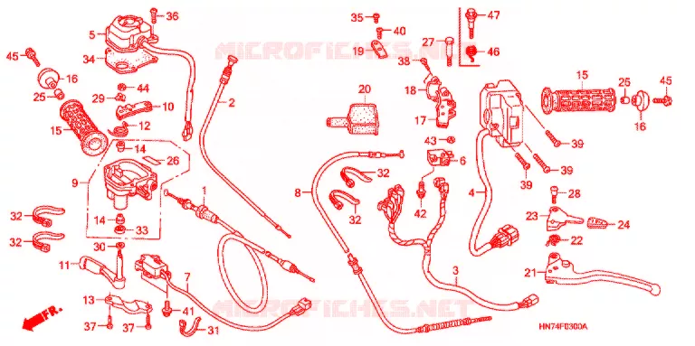 LEVIER DE GUIDON - CABLE - COMMODO Honda ATV 400 FOURTRAX 2004  TRX400FA4