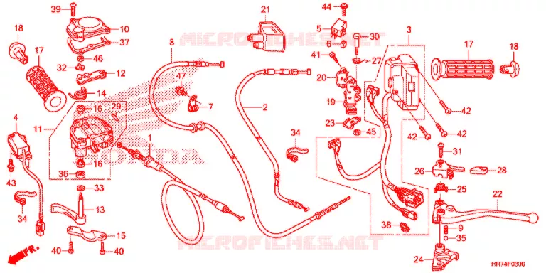 LEVIER DE GUIDON - CABLE - COMMODO Honda ATV 420 FOURTRAX 2015  TRX420FA5F