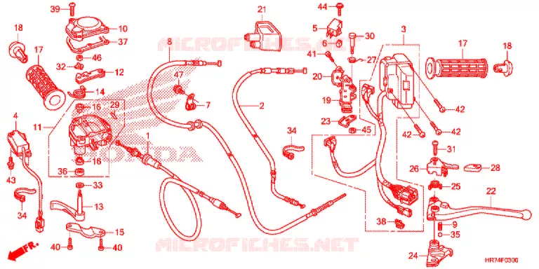 LEVIER DE GUIDON - CABLE - COMMODO Honda ATV 420 FOURTRAX 2016  TRX420FA6G