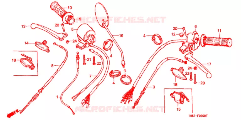 LEVIER DE GUIDON - CABLE - COMMODO (A/H/N) Honda MOTO 90 CD 1985  CD90A