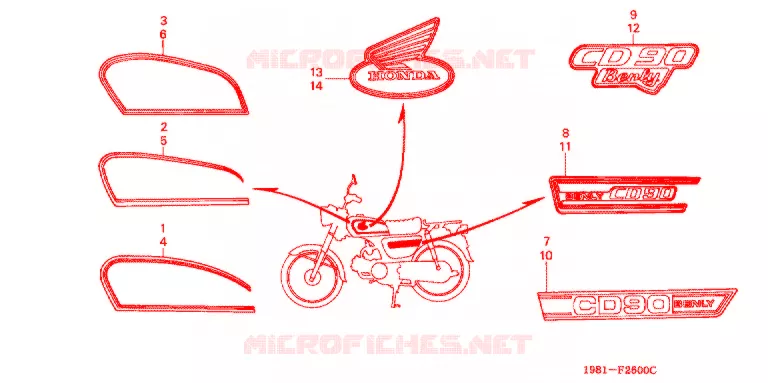 AUTOCOLLANTS (A/H/N/P) Honda MOTO 90 CD 1987  CD90H