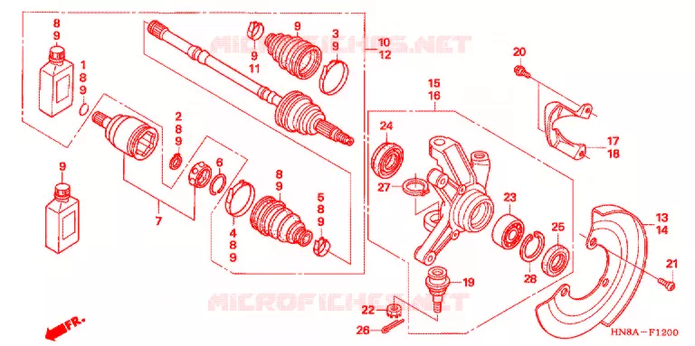 ARBRE DE ROUE AVANT Honda ATV 680 FOURTRAX 2006  TRX680FGA6
