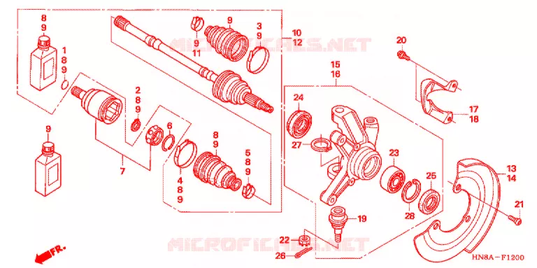 ARBRE DE ROUE AVANT Honda ATV 680 FOURTRAX 2009  TRX680FGA9