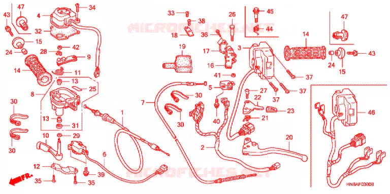 LEVIER DE GUIDON - CABLE - COMMODO Honda ATV 680 FOURTRAX 2009  TRX680FGA9