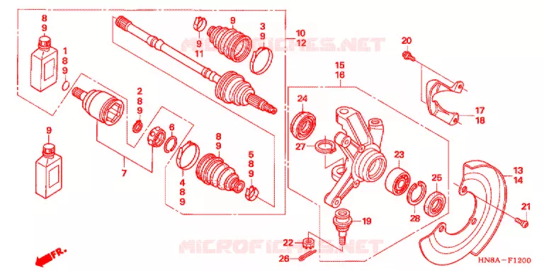 ARBRE DE ROUE AVANT Honda ATV 680 FOURTRAX 2009  TRX680FGA9