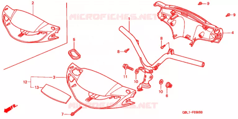 GUIDON - CARENAGE (1) Honda SCOOTER 50 DIO 1996  SK50MT