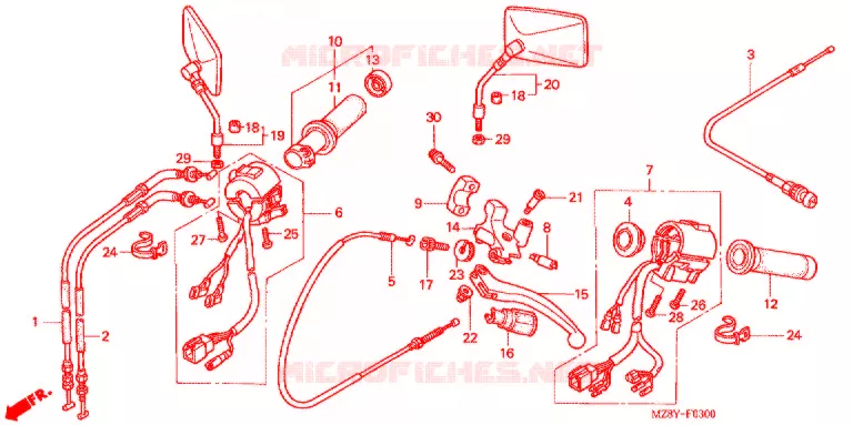 LEVIER DE GUIDON - CABLE - COMMODO Honda MOTO 600 SHADOW 2000  VT600CY