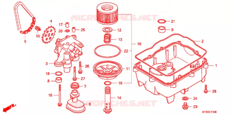 FILTRE A HUILE - CARTER D'HUILE - POMPE A HUILE Honda MOTO 250 VTR 2013  VTR250D