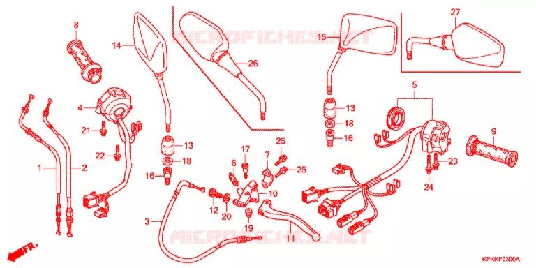 LEVIER DE GUIDON - CABLE - COMMODO (VTR250/L) Honda MOTO 250 VTR 2013  VTR250D