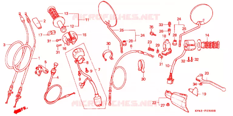 LEVIER DE GUIDON - CABLE - COMMODO Honda MOTO 250 XR 1996  XR250LT