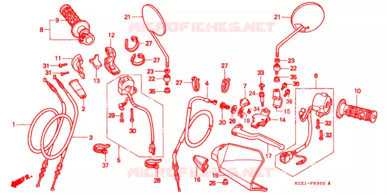 LEVIER DE GUIDON - CABLE - COMMODO Honda MOTO 250 XR 1996  XR250T