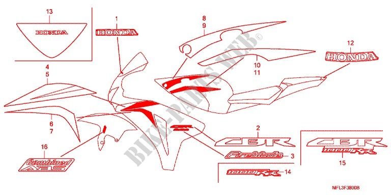 AUTOCOLLANTS (1) pour Honda CBR 1000 RR FIREBLADE BLACK 2011