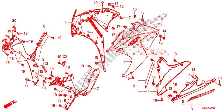CARENAGES LATERAUX AVANT   SABOT pour Honda CBR 300 ABS RED 2015