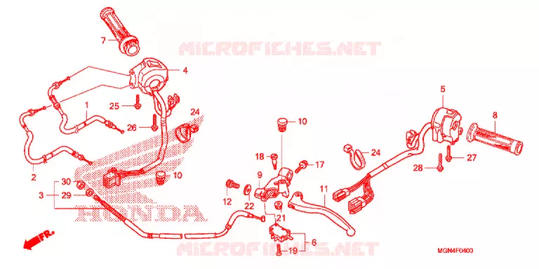LEVIER DE GUIDON - CABLE - COMMODO Honda MOTO 600 CBF 2011  CBF600SAB