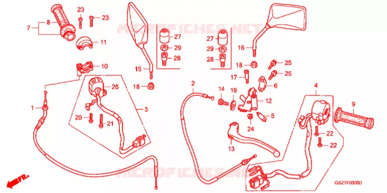 LEVIER DE GUIDON - CABLE - COMMODO Honda MOTO 50 MAGNA 2003  MG503