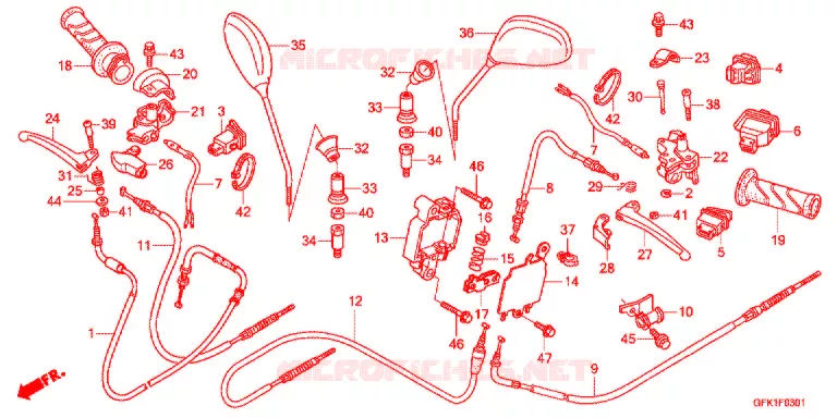 LEVIER DE GUIDON - CABLE - COMMODO (NSC50SHB/E) Honda SCOOTER 50 DIO 2016  NSC50SHE