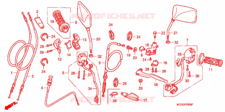 LEVIER DE GUIDON - CABLE - COMMODO Honda MOTO 400 NX 2006  NX4006