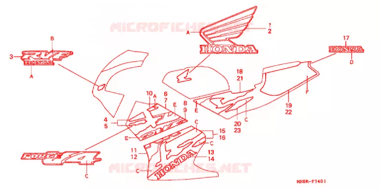 AUTOCOLLANTS (RVF400RT) Honda MOTO 400 RVF 1997  RVF400RT