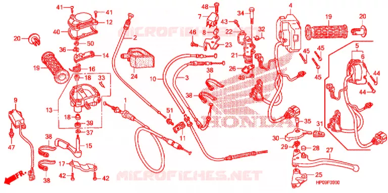 LEVIER DE GUIDON - CABLE - COMMODO Honda ATV 500 FOURTRAX 2009  TRX500FE9