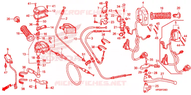 LEVIER DE GUIDON - CABLE - COMMODO Honda ATV 500 FOURTRAX 2011  TRX500FPEB