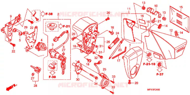 COUVERCLE LATERAL - OUTILS - CONTACTEUR A CLES Honda MOTO 1300 VT 2011  VT1300CSAA