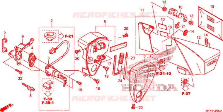 COUVERCLE LATERAL - OUTILS - CONTACTEUR A CLES Honda MOTO 1300 VT 2010  VT1300CTA