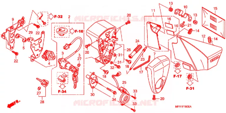 COUVERCLE LATERAL - OUTILS - CONTACTEUR A CLES Honda MOTO 1300 VT 2012  VT1300CXAC