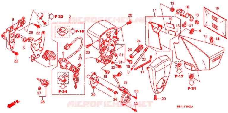 COUVERCLE LATERAL - OUTILS - CONTACTEUR A CLES Honda MOTO 1300 VT 2017  VT1300CXAF_J