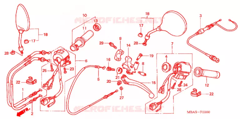LEVIER DE GUIDON - CABLE - COMMODO Honda MOTO 750 SHADOW 2002  VT750CDA2
