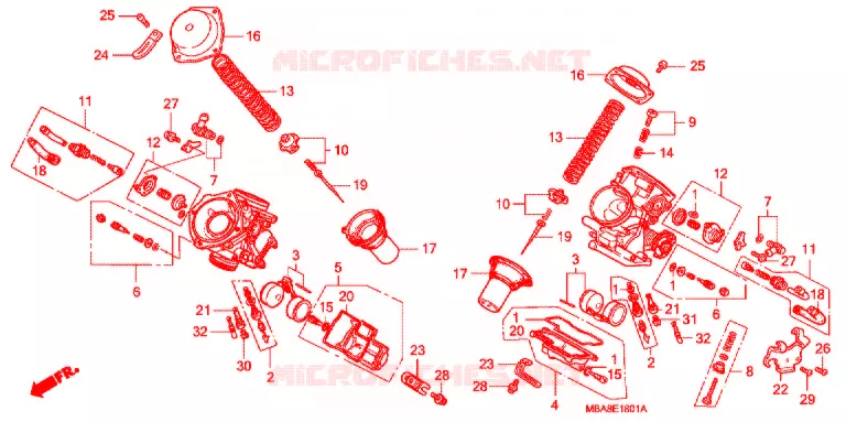 CARBURATEUR (PIECES CONSTITUTIVES) Honda MOTO 750 SHADOW 2002  VT750CDD2